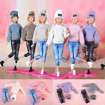 1 комплект 30-сантиметровой кукольной одежды, костюм для одевания, аксессуары, Свитер, шляпа, Джинсовый костюм, игрушка для девочек