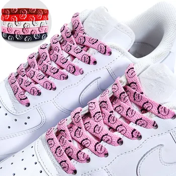 1 Пара черных розовых плоских шнурков с рисунком гримасы для кроссовок, повседневная парусиновая обувь, шнурки для обуви, Женские Мужские шнурки для обуви