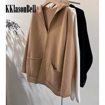 10.25 KKlasonBell Модное кожаное кашемировое пальто с капюшоном и карманами для женщин