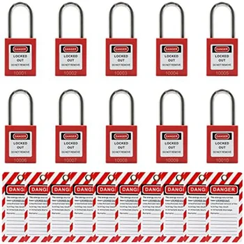 10 Красных защелкивающихся защелкивающихся замков с 10 защелкивающимися защелками с разными ключами, совместимые предохранители (красные, с разными ключами)