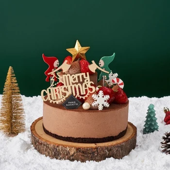 1шт Новый Стиль Ins Простые Деревянные Украшения Для Рождественского Торта Праздничные Принадлежности Для Вечеринок