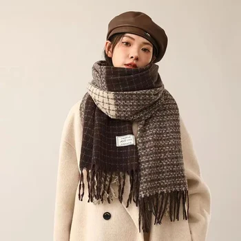 2023 Новый женский шарф Осень-зима, универсальный Длинный теплый двусторонний утолщенный шарф премиум-класса, бесплатная доставка, клетчатая шея,