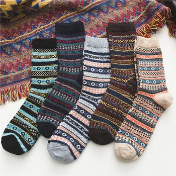5 Пар Осенне-зимних теплых мужских утепленных шерстяных носков, Модные Повседневные Носки в Испанском Стиле харадзюку, Носки в Национальном стиле в подарок