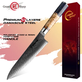 Grandsharp 7,5-дюймовый настоящий Дамасский нож шеф-повара AUS10 Японский кухонный нож из нержавеющей стали для приготовления мяса Gyuto Butcher Горячие ножи