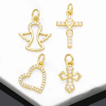 OCESRIO Модный кулон с крестом из белого хрусталя для ожерелья, Медное позолоченное сердце, принадлежности для изготовления ювелирных изделий pdtb145