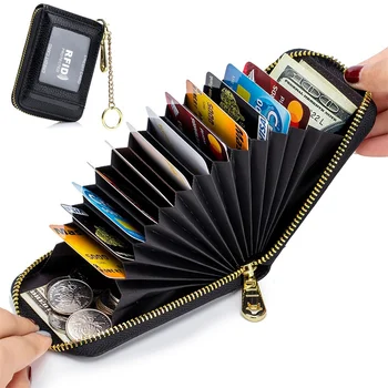 RFID Мужской держатель для карт, кошелек Унисекс, Кожаный визитница, чехол для защиты карт на молнии, держатели банковских карт, кошелек
