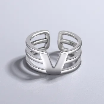 Буква V Простое креативное кольцо с регулируемым пальцем серебряного цвета для женщин, изысканные ювелирные изделия, подарки