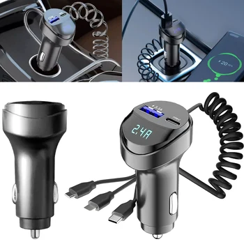 Быстрое Автомобильное Зарядное Устройство USB 3.1A 55 Вт, 2 Порта с Дисплеем Напряжения, Автомобильный Выдвижной Зарядный кабель USB 