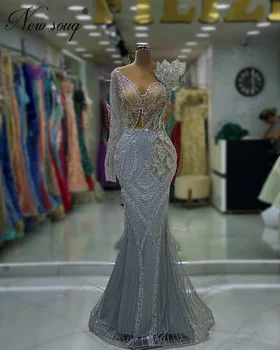 Вечерние платья, расшитые бисером, изготовленные на заказ кристаллами, Торжественное платье для выпускного вечера с одним рукавом для девочек, Металлокерамическое платье Vestidos De Gala