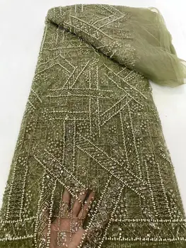 Высококачественный роскошный французский тюль J-1306457 Кружевная ткань с сетчатыми бусинами, африканские блестки, кружевная ткань для свадебного платья в Нигерии