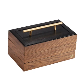 Деревянный ящик для хранения Прямоугольный Ящик для хранения Многослойный Деревянный ящик из черного ореха с замком
