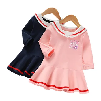 Детское Осеннее Хлопчатобумажное платье, Новая Плиссированная юбка с длинными рукавами в стиле Аниме 