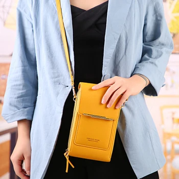 Женская сумочка для мобильного телефона с сенсорным экраном, кошелек для смартфона, сумка на плечевой ремень из искусственной кожи, женская сумка, Модный мобильный кошелек 2021