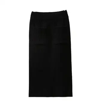 Женская юбка Стильная женская трикотажная юбка миди с высокой талией, эластичные карманы, однотонные полоски для зимы, осень, модная однотонная одежда