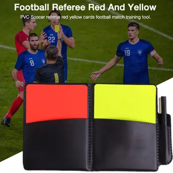 Записная книжка футбольного судьи, флуоресцентные красно-желтые карточки и с кожаным кошельком, записывающее оборудование, бумага для футбольных карандашей Q9S0