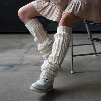 Зимние Теплые Вязаные Шерстяные Утолщенные гетры, Шерстяные женские носки до икр, белые сапоги в стиле харадзюку, чехлы для ног, Аксессуары в стиле панк