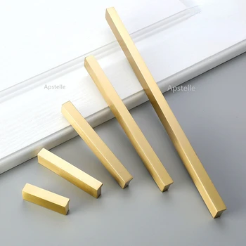 Золотая дверная ручка шкафа Выдвижной ящик шкафа Тянет Современную минималистичную I-образную ручку из цельной латуни Мебельные ручки Фурнитура