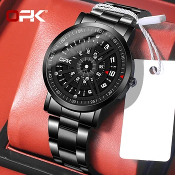 Кварцевые мужские часы OPK, модные, с крутым черным циферблатом, универсальные спортивные водонепроницаемые мужские часы из нержавеющей стали, 8126
