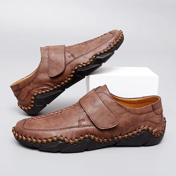 Кожаная мужская обувь ручной работы, повседневные брендовые мужские лоферы, Мокасины, Модные дышащие слипоны для вождения, кроссовки, большие размеры 38-48