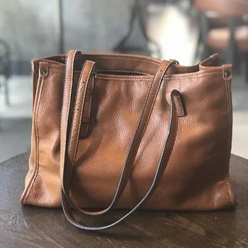 Кожаная сумка-тоут Женская осенняя роскошная дизайнерская новая мода большой емкости ручная накладная на плечо baotou layer cowhide bag