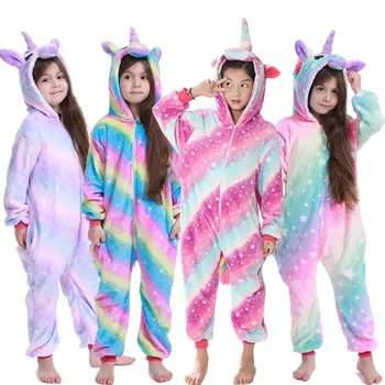 Комбинезон Кигуруми, Детская пижама, одеяло с единорогом из аниме, Слиперы, Детский костюм, Зимние Комбинезоны для мальчиков и девочек