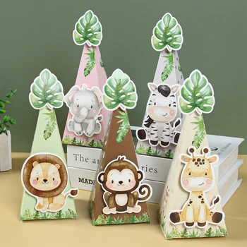 Коробка с животными в джунглях, Коробка конфет, украшение для вечеринки с Днем рождения, детское Сафари с дикими животными, декор для 1-го Дня рождения, Детский Детский душ
