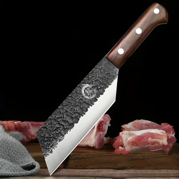 Кухонный нож высокой твердости, высококлассный бытовой острый нож, резак для мяса ручной ковки, разделочный нож, с крышкой для ножа