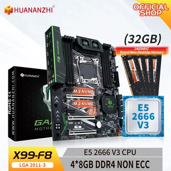 Материнская плата HUANANZHI X99 F8 LGA 2011-3 XEON X99 с процессором Intel E5 2666 v3 с комбинированным комплектом памяти 4*8G DDR4 БЕЗ ECC NVME SATA