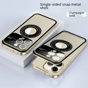 Металлический бампер Стеклянная задняя крышка для Apple iPhone 14 Pro 5G для MagSafe Прозрачная матовая жесткая задняя крышка Алюминиевая защита объектива камеры