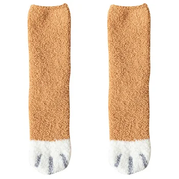 Милые Флисовые Носки с Кошачьими Когтями, Женские Зимние Пушистые Носки-Тапочки для Сохранения Тепла Зимой