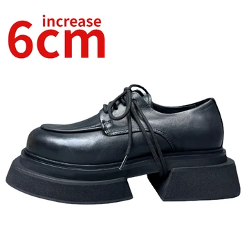 Модная дизайнерская обувь на платформе в британском стиле, мужская повседневная обувь из натуральной кожи, увеличивающая рост на 6 см, широкая версия обуви дерби