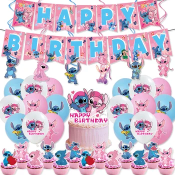 Набор украшений для вечеринки по случаю Дня рождения Disney Pink Stitch, Воздушные Шары, Топпер для торта, Одноразовый Декор для вечеринки, Прощальное Празднование Дня защиты детей