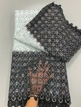 Нигерийская Гипюровая шнуровая кружевная ткань с двумя блестками 2024 года, высококачественная Африканская кружевная ткань цвета морской волны для свадебного вечернего платья