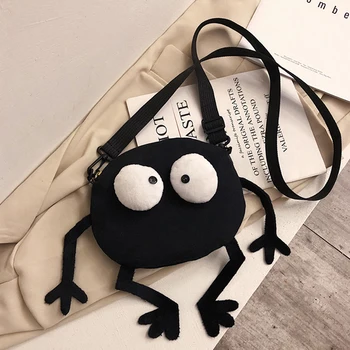 Новая модная холщовая сумка с большими глазами для девочек, милая черная сумка-мессенджер с брикетами, детский женский кошелек для монет, мини-сумочка через плечо