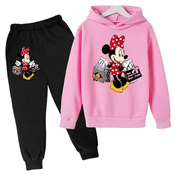 Новый детский костюм Disney, одежда с Минни, топ + брюки, толстовки с Минни, комплект из 2 предметов, спортивный костюм для девочек и мальчиков, детская милая одежда Disney
