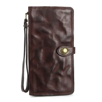 Новый кожаный мужской длинный кошелек AETOO, кожаный кошелек с несколькими картами, оригинальный молодежный кошелек с пряжкой в стиле ретро