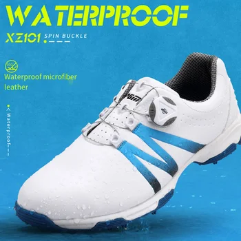 Обувь для гольфа PGM Мужская водонепроницаемая Спортивная обувь С гвоздями Противоскользящие спортивные кроссовки с пуговицами в полоску Обувь для гольфа XZ101 Уличная обувь для ходьбы