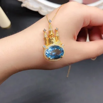 Ожерелье из стерлингового серебра 925 пробы с натуральным Лондонским голубым топазом, ювелирные изделия, Сертифицированный бутик женской роскошной бижутерии Pure Beauty