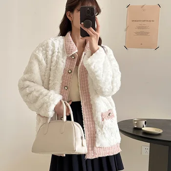 [Оригинал] Осенне-зимний Новый розовый ароматный стиль, сшитое высококачественное пальто из овечьей шерсти, женская свободная куртка Sweetheart
