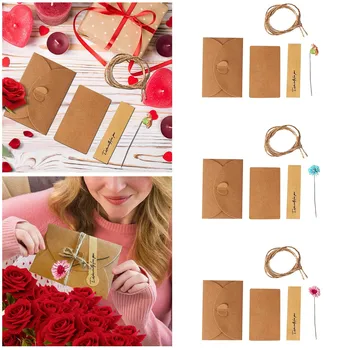 Открытки на День Святого Валентина с маргаритками Содержат конверты с наклейками из сухих цветов, праздничное послание из крафт-бумаги премиум-класса, папирус Стационарный