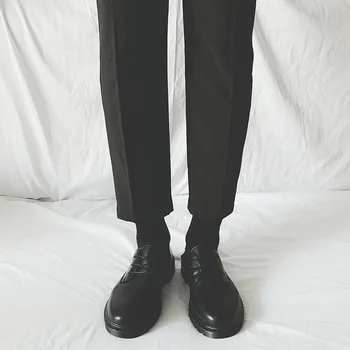 Официальная обувь, Повседневная деловая обувь из черной кожи, туфли с большим носком в корейском стиле, красивый Мужской костюм с круглым носком, Spr