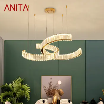 Подвесная хрустальная лампа ANITA, светодиодный современный простой светильник, Роскошная Кольцевая Люстра, Домашний декор для гостиной, столовой