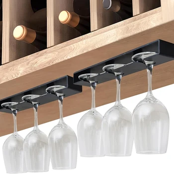 Подставка для бокалов, подвесной органайзер для бокалов, 2 упаковки, без сверления, держатель для бокалов под шкаф