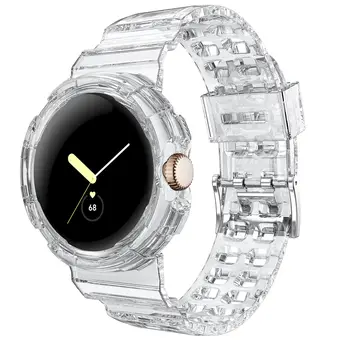 Прозрачный чехол + TPU для Google Pixel Watch, 2-полосные мягкие аксессуары, спортивные умные часы, встроенный браслет, ремешок для часов Pixel
