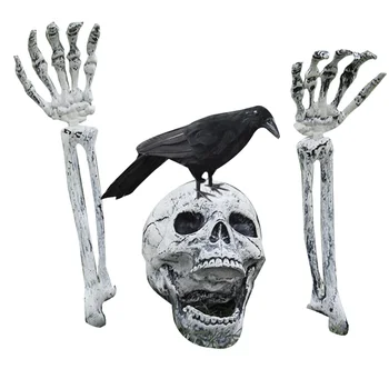 Реалистичные колья-скелеты и вороны, украшения на Хэллоуин для кольев на лужайке, украшения для сада-скелета на Хэллоуин