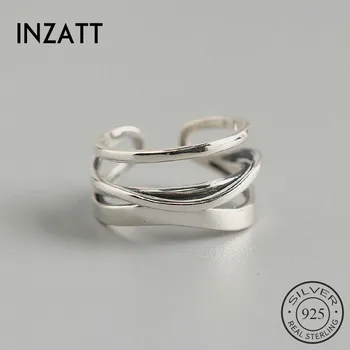 Регулируемое кольцо из настоящего стерлингового серебра 925 пробы INZATT с нерегулярными линиями для модных женщин, геометрические минималистичные ювелирные украшения в стиле хип-хоп
