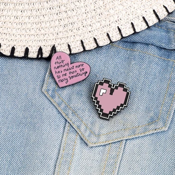 Ретро пиксельные эмалевые булавки в виде сердечек, милый Розовый фиолетовый значок с игровым сердечком, джинсовые рубашки, брошь на воротнике, булавка на лацкане, ювелирные изделия для женщин