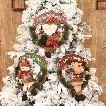 Рождественский венок для входной двери, мультяшный снеговик, кукла Санта-Лось, венок для украшения внутреннего крыльца на открытом воздухе