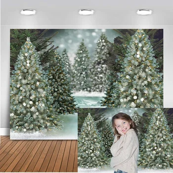 Рождественский фон для фотосъемки, Зимняя страна чудес, Рождественская елка, фоновая фотография, лес, снег, Фотосессия детей на день рождения.