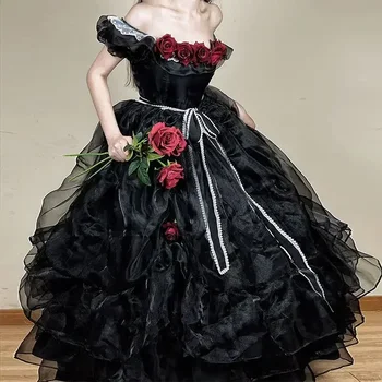 Свадебное платье в стиле Лолиты Coalfell Black Flowers, Классическое платье Daydream Whisper Lolita, Оригинальная Красная роза, готический цветок
